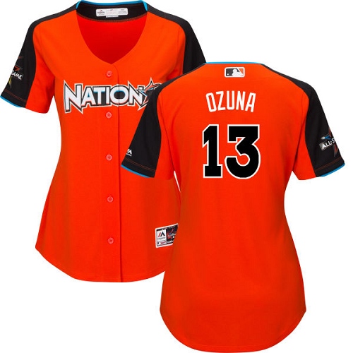 Women's Majestic Miami Marlins #13 Marcell Ozuna Authentic Orange National League 2017 MLB All-Star MLB Jersey