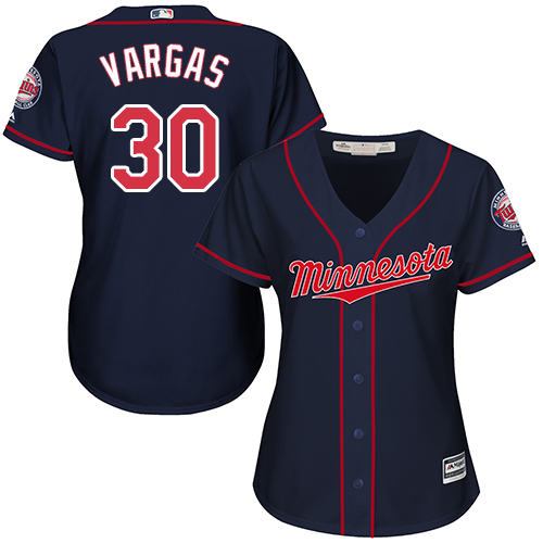 Women's Majestic Minnesota Twins #19 Kennys Vargas Replica Navy Blue Alternate Road Cool Base MLB Jersey
