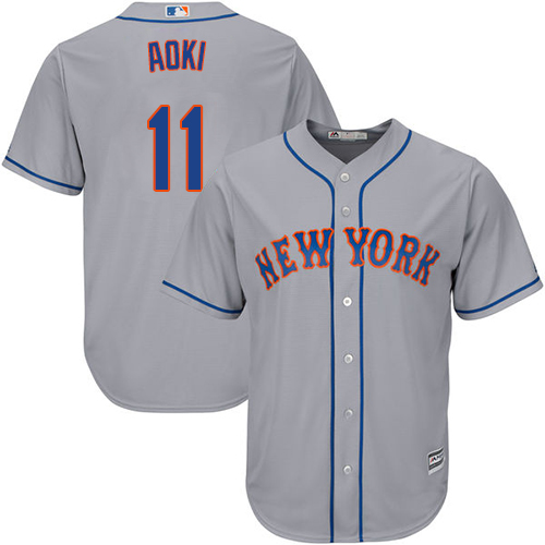 Men's Majestic New York Mets #11 Norichika Aoki Replica Grey Road Cool Base MLB Jersey