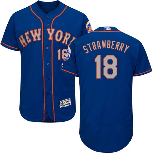 Men's Majestic New York Mets #18 Darryl Strawberry Authentic Royal Blue Alternate Road Cool Base MLB Jersey