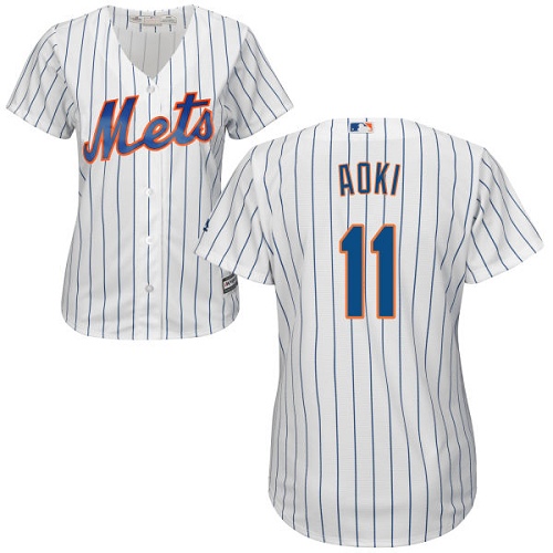 Women's Majestic New York Mets #11 Norichika Aoki Authentic White Home Cool Base MLB Jersey