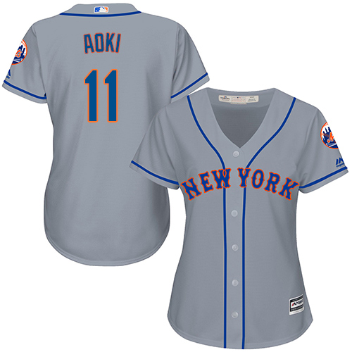 Women's Majestic New York Mets #11 Norichika Aoki Authentic Grey Road Cool Base MLB Jersey