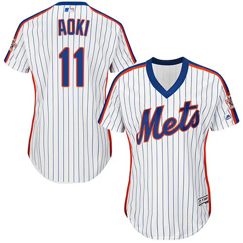 Women's Majestic New York Mets #11 Norichika Aoki Authentic White Alternate Cool Base MLB Jersey