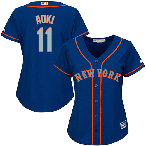Women's Majestic New York Mets #11 Norichika Aoki Authentic Royal Blue Alternate Road Cool Base MLB Jersey