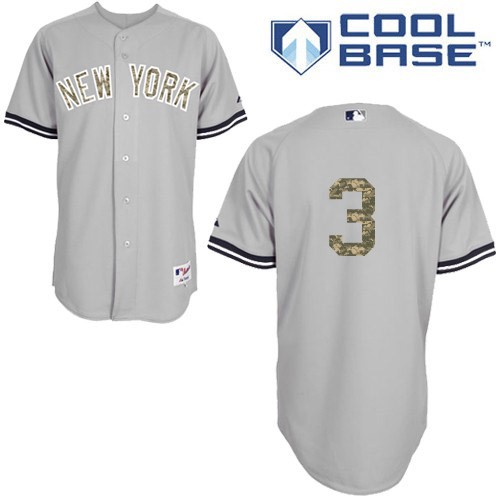 Men's Majestic New York Yankees #3 Babe Ruth Authentic Grey USMC Cool Base MLB Jersey
