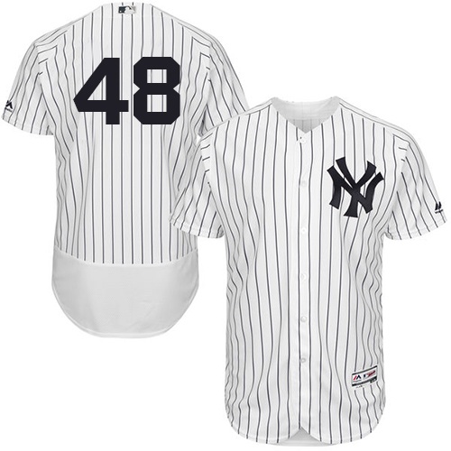 Men's Majestic New York Yankees #48 Chris Carter White/Navy Flexbase Authentic Collection MLB Jersey