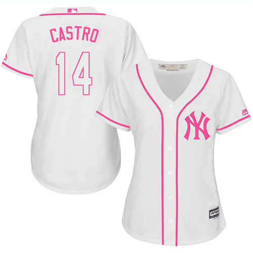 Women's Majestic New York Yankees #14 Starlin Castro Replica White Fashion Cool Base MLB Jersey