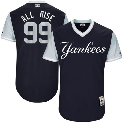 Men's Majestic New York Yankees #99 Aaron Judge "All Rise" Authentic Navy Blue 2017 Players Weekend MLB Jersey