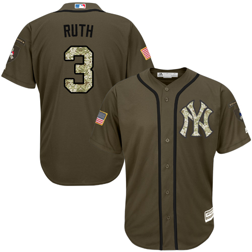 Men's Majestic New York Yankees #3 Babe Ruth Authentic Green Salute to Service MLB Jersey