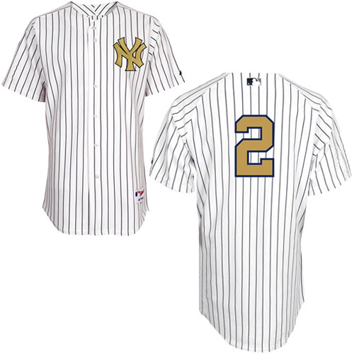 Youth Majestic New York Yankees #2 Derek Jeter Replica White Fashion Gold MLB Jersey