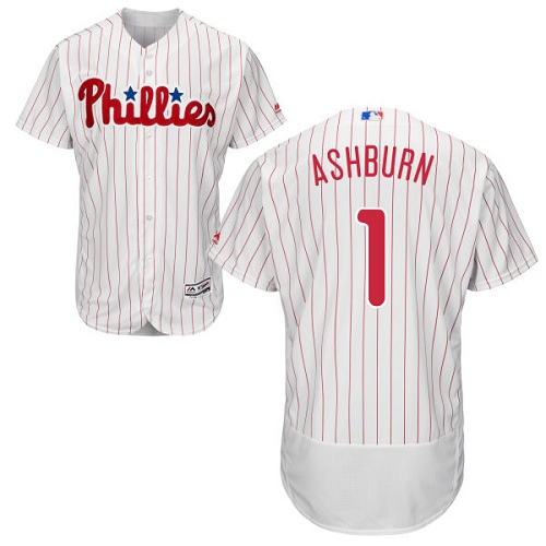 Men's Majestic Philadelphia Phillies #1 Richie Ashburn Authentic White/Red Strip Home Cool Base MLB Jersey