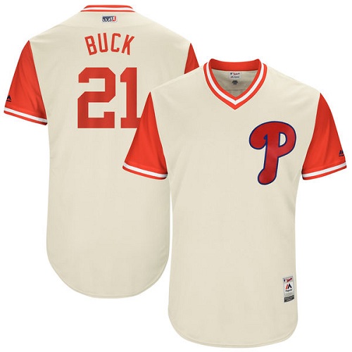 Men's Majestic Philadelphia Phillies #21 Clay Buchholz "Buck" Authentic Tan 2017 Players Weekend MLB Jersey
