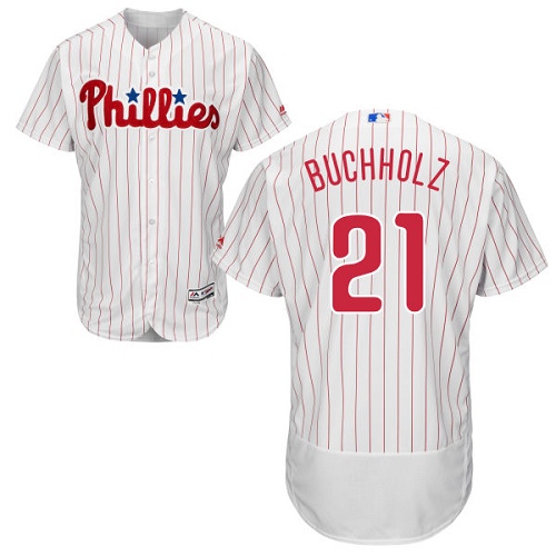Men's Majestic Philadelphia Phillies #21 Clay Buchholz White Flexbase Authentic Collection MLB Jersey