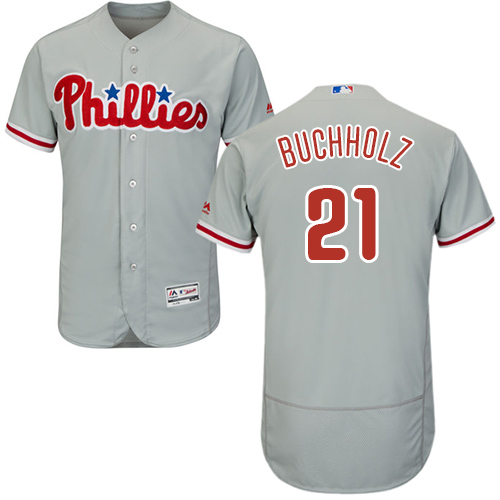 Men's Majestic Philadelphia Phillies #21 Clay Buchholz Grey Flexbase Authentic Collection MLB Jersey
