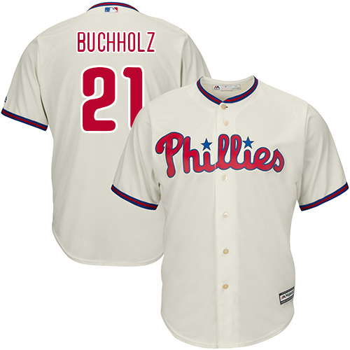 Men's Majestic Philadelphia Phillies #21 Clay Buchholz Replica Cream Alternate Cool Base MLB Jersey