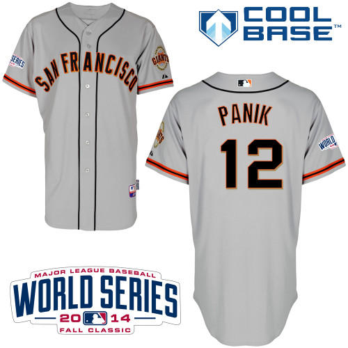 Men's Majestic San Francisco Giants #12 Joe Panik Authentic Grey Road Cool Base w/2014 World Series Patch MLB Jersey