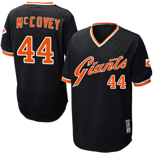 Men's Mitchell and Ness San Francisco Giants #44 Willie McCovey Replica Black Throwback MLB Jersey