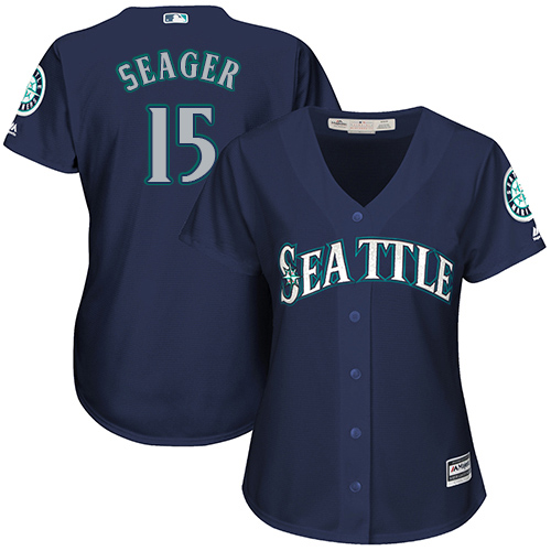 Women's Majestic Seattle Mariners #15 Kyle Seager Replica Navy Blue Alternate 2 Cool Base MLB Jersey