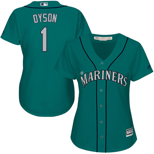 Women's Majestic Seattle Mariners #1 Jarrod Dyson Authentic Teal Green Alternate Cool Base MLB Jersey