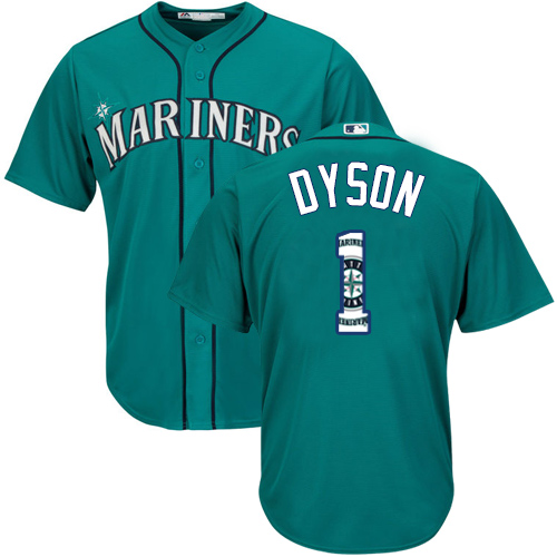 Men's Majestic Seattle Mariners #1 Jarrod Dyson Authentic Teal Green Team Logo Fashion Cool Base MLB Jersey