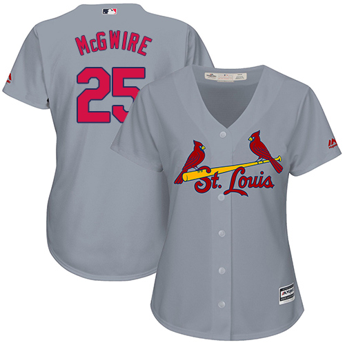Women's Majestic St. Louis Cardinals #25 Mark McGwire Replica Grey Road Cool Base MLB Jersey