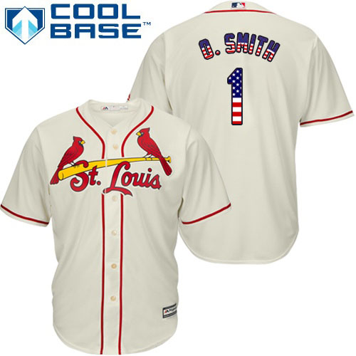 Men's Majestic St. Louis Cardinals #1 Ozzie Smith Authentic Cream USA Flag Fashion MLB Jersey