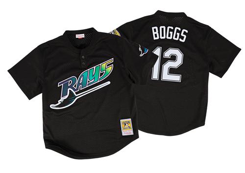 Men's Mitchell and Ness 1998 Tampa Bay Rays #12 Wade Boggs Replica Black Throwback MLB Jersey