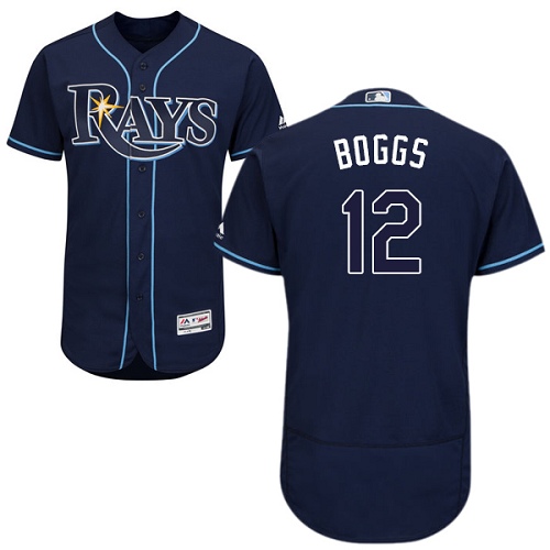 Men's Majestic Tampa Bay Rays #12 Wade Boggs Authentic Navy Blue Alternate Cool Base MLB Jersey