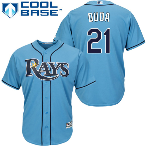 Youth Majestic Tampa Bay Rays #21 Lucas Duda Authentic Light Blue Alternate 2 Cool Base MLB Jersey