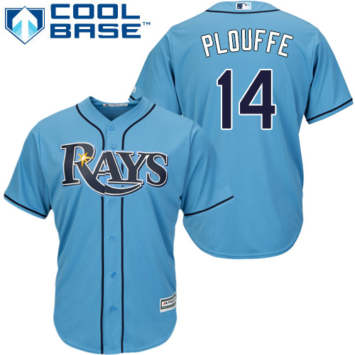 Youth Majestic Tampa Bay Rays #14 Trevor Plouffe Replica Light Blue Alternate 2 Cool Base MLB Jersey