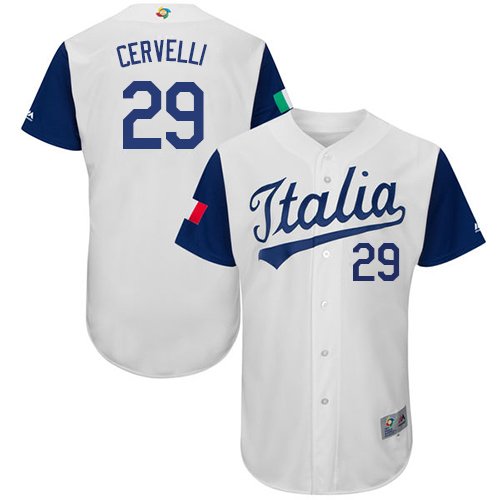 Men's Italy Baseball Majestic #29 Francisco Cervelli White 2017 World Baseball Classic Authentic Team Jersey