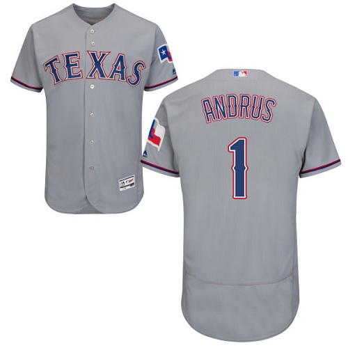 Men's Majestic Texas Rangers #1 Elvis Andrus Authentic Grey Road Cool Base MLB Jersey