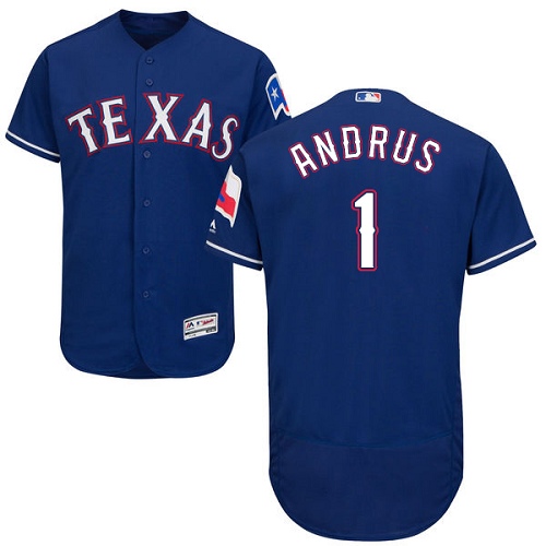 Men's Majestic Texas Rangers #1 Elvis Andrus Authentic Royal Blue Alternate 2 Cool Base MLB Jersey