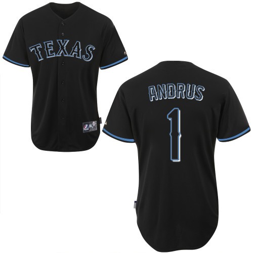 Men's Majestic Texas Rangers #1 Elvis Andrus Replica Black Fashion MLB Jersey