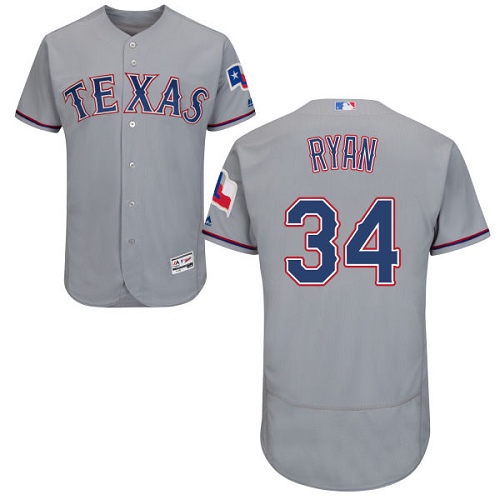 Men's Majestic Texas Rangers #34 Nolan Ryan Authentic Grey Road Cool Base MLB Jersey