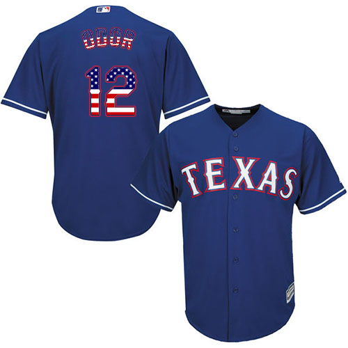 Men's Majestic Texas Rangers #12 Rougned Odor Replica Royal Blue USA Flag Fashion MLB Jersey