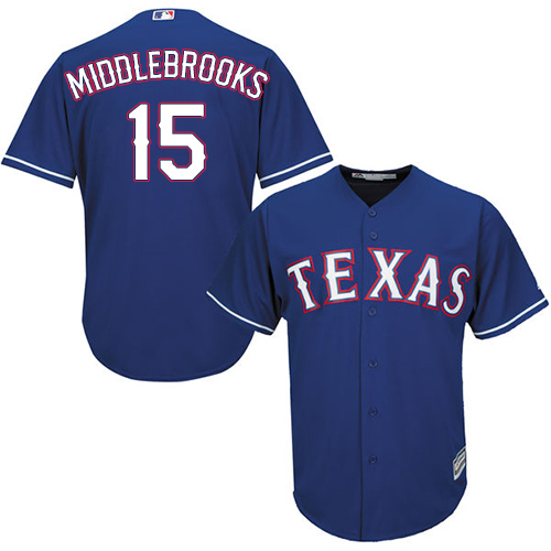 Men's Majestic Texas Rangers #15 Will Middlebrooks Replica Royal Blue Alternate 2 Cool Base MLB Jersey