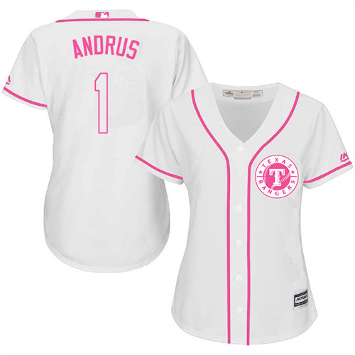 Women's Majestic Texas Rangers #1 Elvis Andrus Replica White Fashion Cool Base MLB Jersey