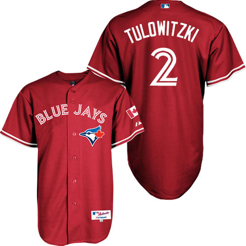 Men's Majestic Toronto Blue Jays #2 Troy Tulowitzki Authentic Red Canada Day MLB Jersey