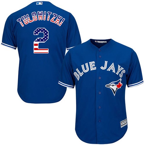 Men's Majestic Toronto Blue Jays #2 Troy Tulowitzki Authentic Royal Blue USA Flag Fashion MLB Jersey