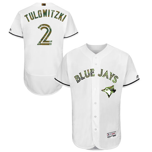 Men's Majestic Toronto Blue Jays #2 Troy Tulowitzki Authentic White 2016 Memorial Day Fashion Flex Base MLB Jersey