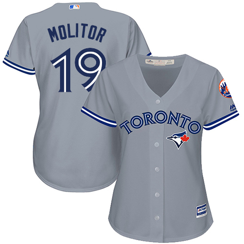 Women's Majestic Toronto Blue Jays #19 Paul Molitor Replica Grey Road MLB Jersey