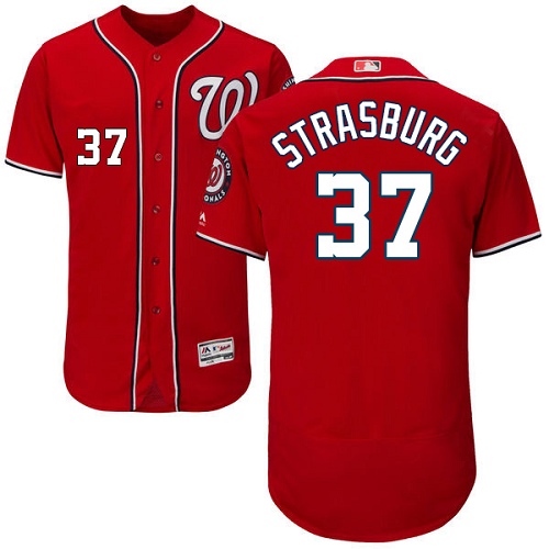 Men's Majestic Washington Nationals #37 Stephen Strasburg Authentic Red Alternate 1 Cool Base MLB Jersey