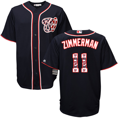 Men's Majestic Washington Nationals #11 Ryan Zimmerman Authentic Navy Blue Team Logo Fashion Cool Base MLB Jersey