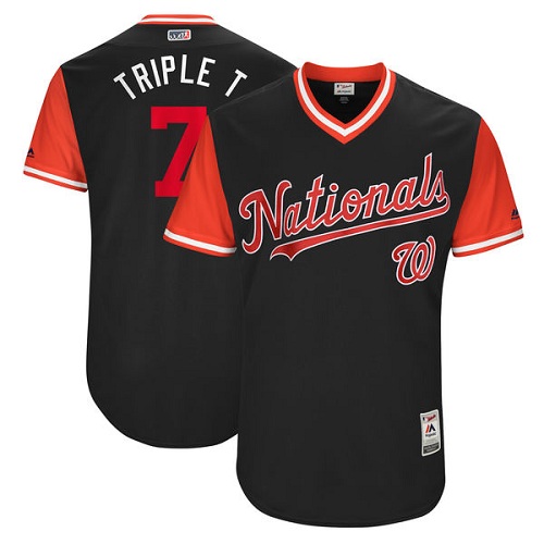 Men's Majestic Washington Nationals #7 Trea Turner "Triple T" Authentic Navy Blue 2017 Players Weekend MLB Jersey