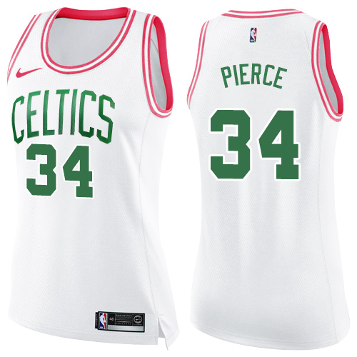 Women's Nike Boston Celtics #34 Paul Pierce Swingman White/Pink Fashion NBA Jersey