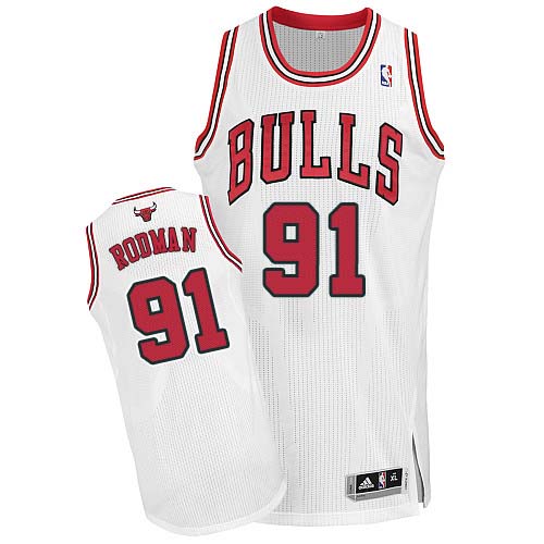 Men's Adidas Chicago Bulls #91 Dennis Rodman Authentic White Home NBA Jersey