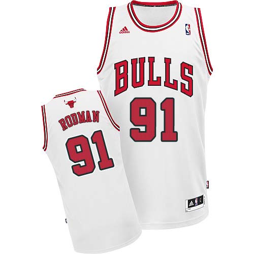 Men's Adidas Chicago Bulls #91 Dennis Rodman Swingman White Home NBA Jersey
