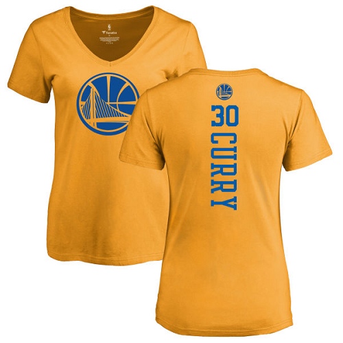 NBA Women's Nike Golden State Warriors #30 Stephen Curry Gold One Color Backer Slim-Fit V-Neck T-Shirt