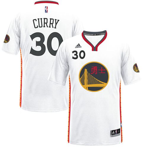 Men's Adidas Golden State Warriors #30 Stephen Curry Authentic White 2017 Chinese New Year NBA Jersey